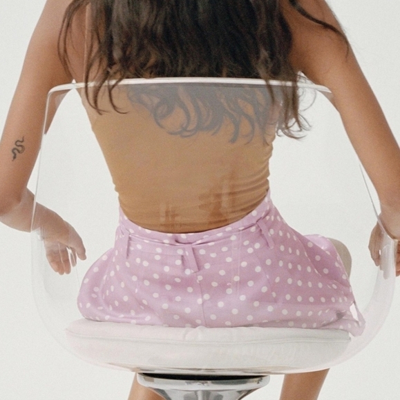 New Zara Polka Dot High Waist Flowy Satin Belted Paperbag Lilac Shorts NWT Small - Picture 6 of 13